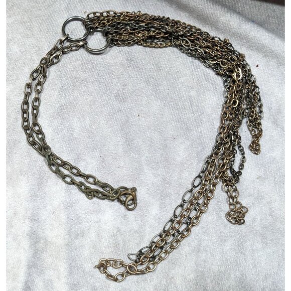 Antiqued Gold Tone Multilayer Chain Necklace - Picture 6 of 6
